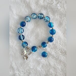 Blue Beaded Butterfly Elastic Charm Bracelet